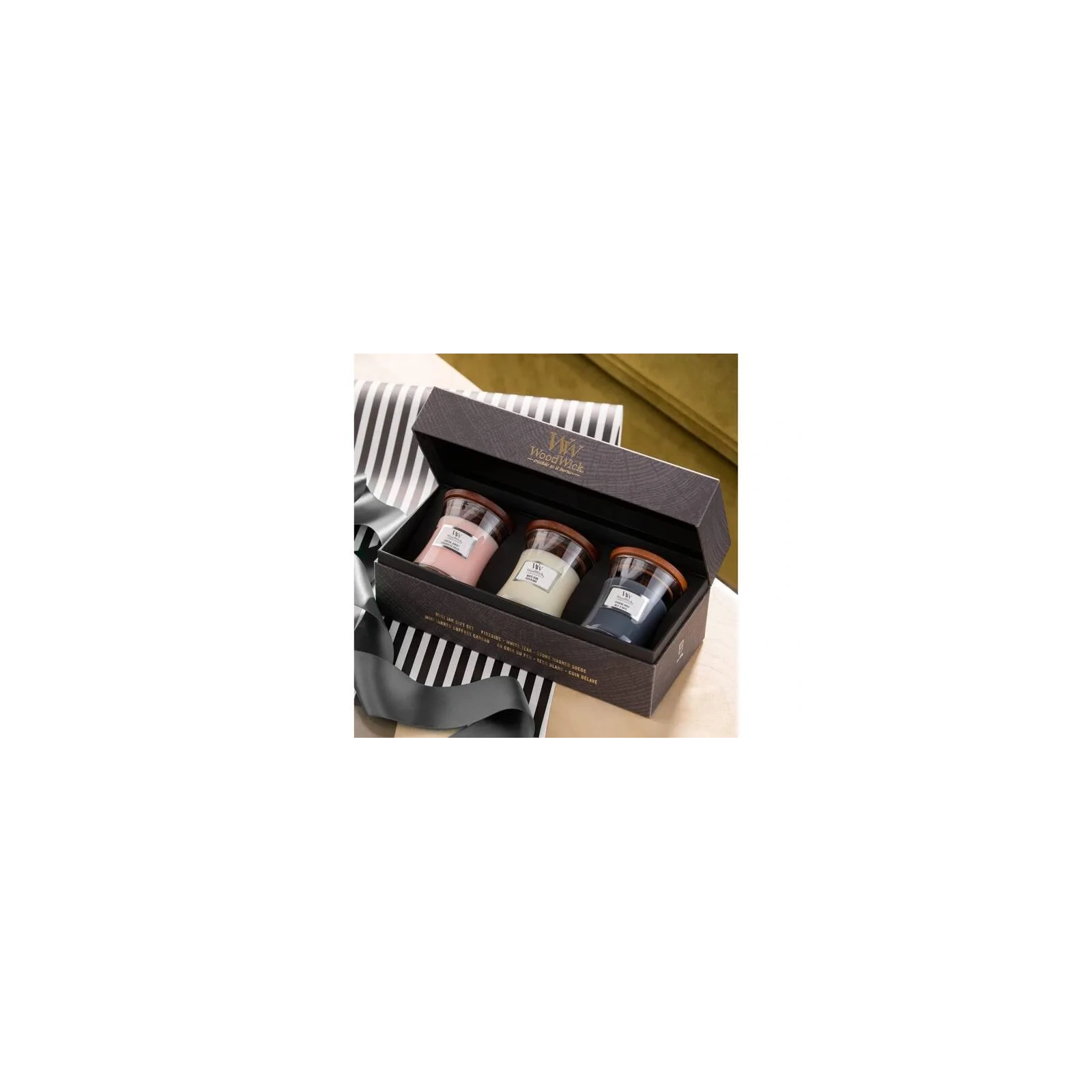 WOODWICK zestaw prezentowy 3 małe świece Evening Onyx, Solar Ylang, Coastal Sunset 3x85g 