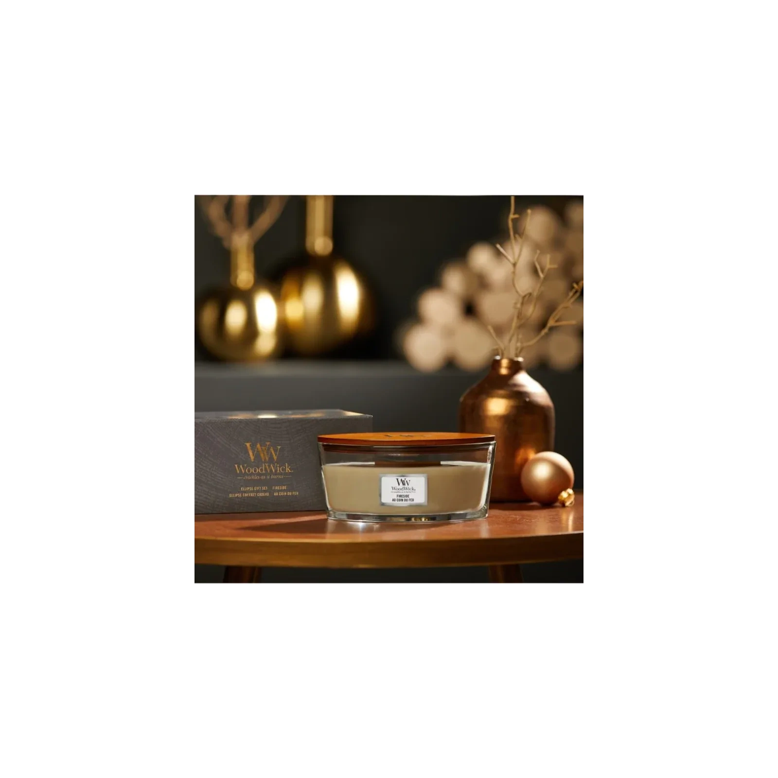 WOODWICK Zestaw Prezentowy świeca elipsa FIRESIDE 453,6g