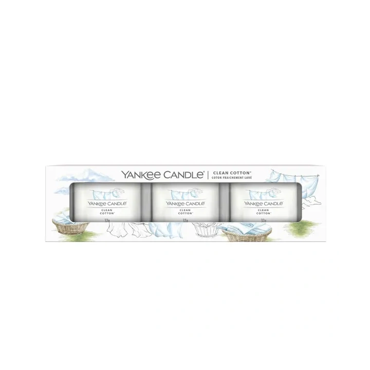 YANKEE CANDLE Signature Mini Zestaw 3 świec w słoiku CLEAN COTTON 3x37g