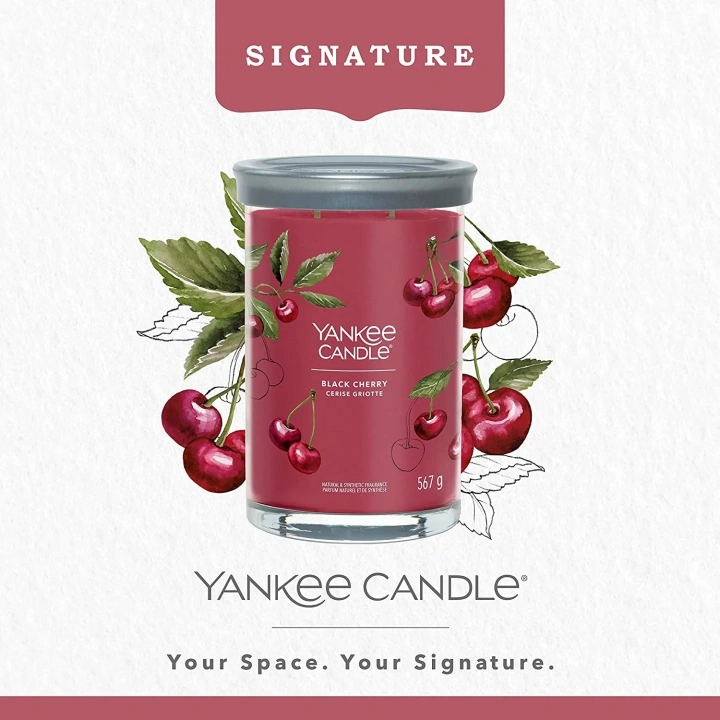 YANKEE CANDLE Signature tumbler z 2 knotami BLACK CHERRY 567g