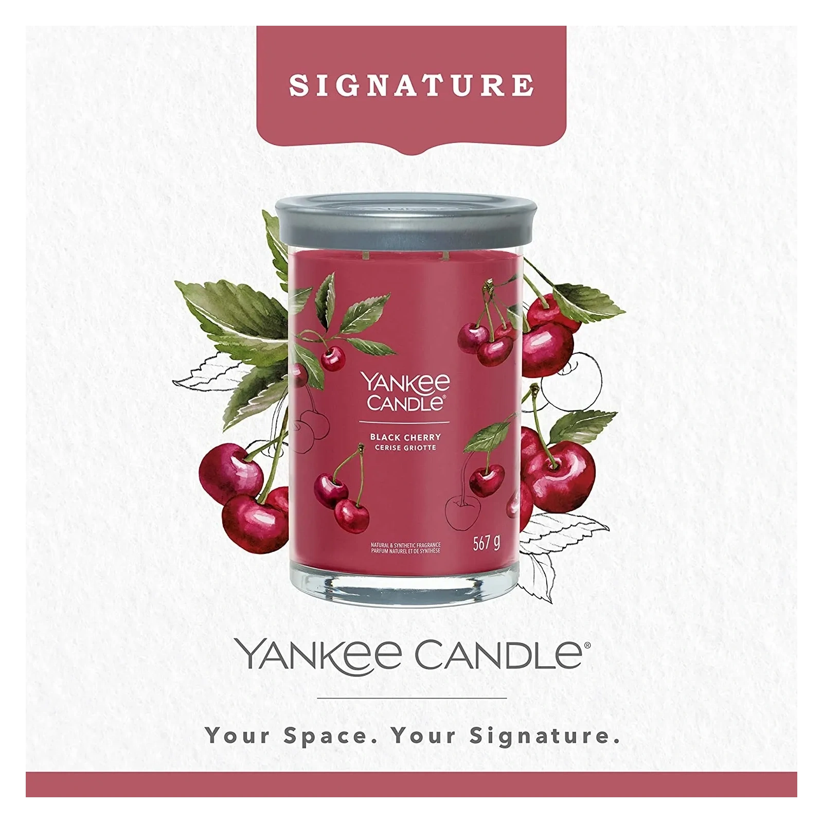 YANKEE CANDLE Signature tumbler z 2 knotami BLACK CHERRY 567g
