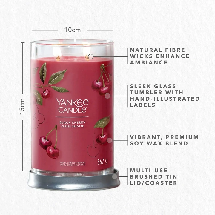 YANKEE CANDLE Signature tumbler z 2 knotami BLACK CHERRY 567g