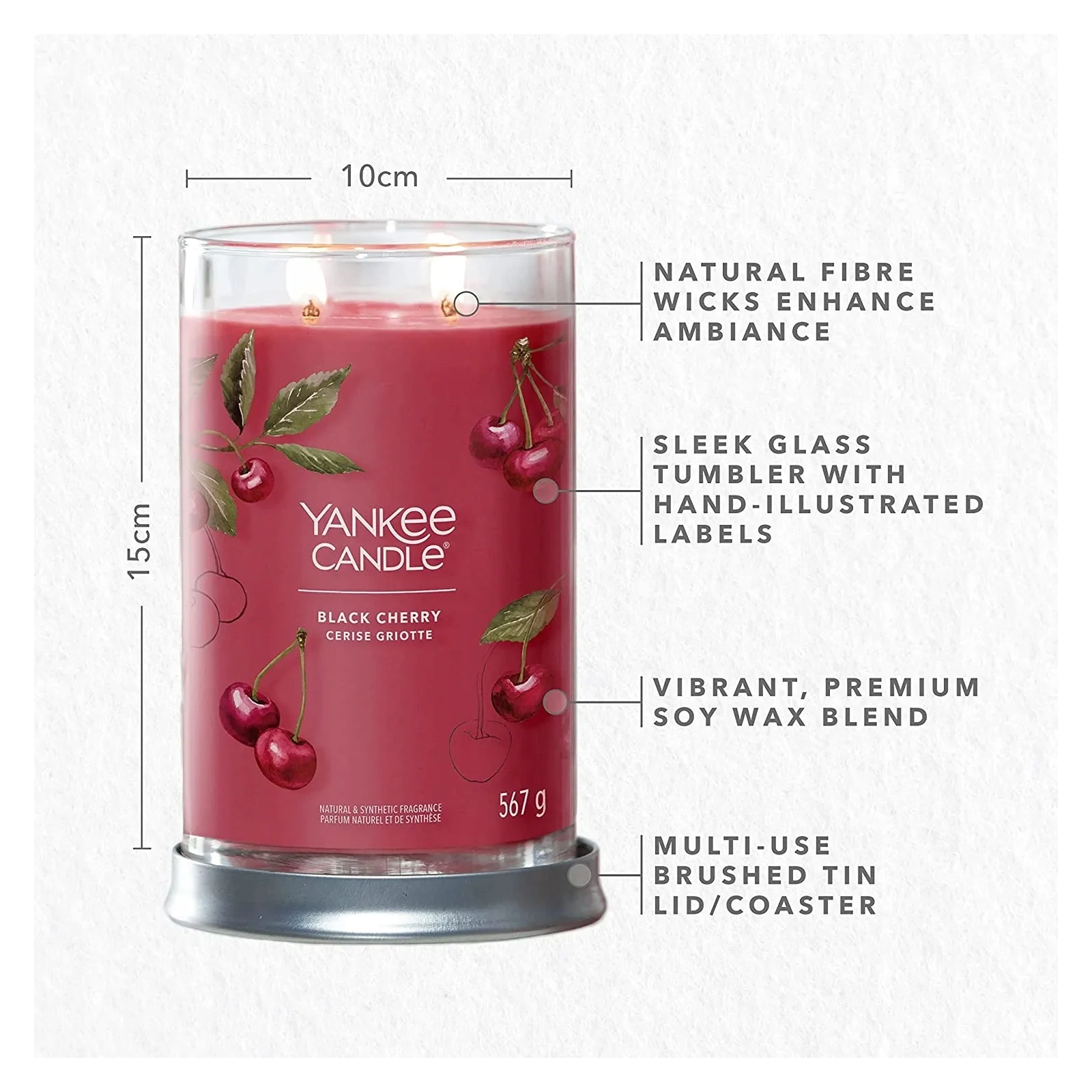 YANKEE CANDLE Signature tumbler z 2 knotami BLACK CHERRY 567g