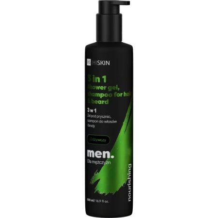 HISKIN Men 3w1 żel pod prysznic, szampon do włosów i brody Odżywczy 500ml