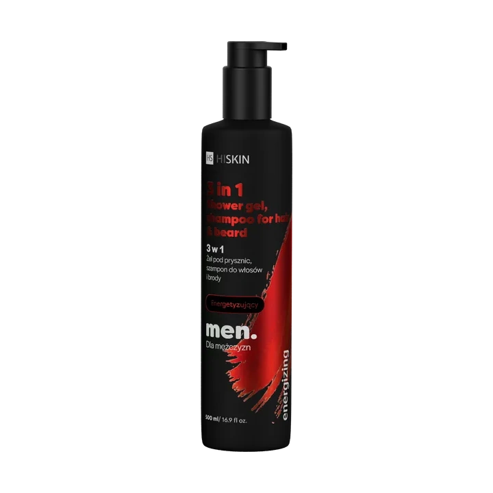 HISKIN Men 3w1 żel pod prysznic, szampon do włosów i brody Energetyzujący 500ml