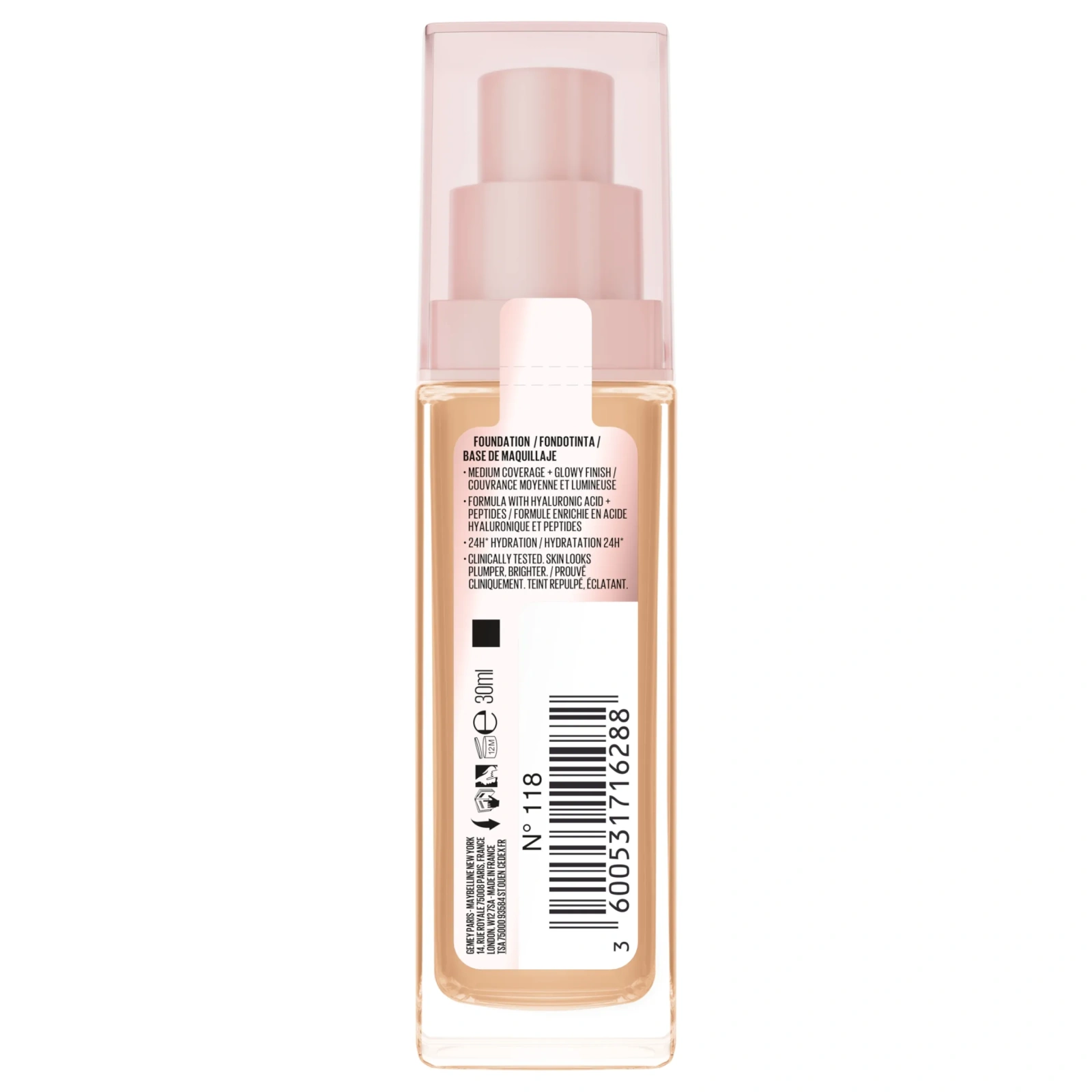 MAYBELLINE Lifter Plump&Glow podkład do twarzy rozświetlający 118 30ml