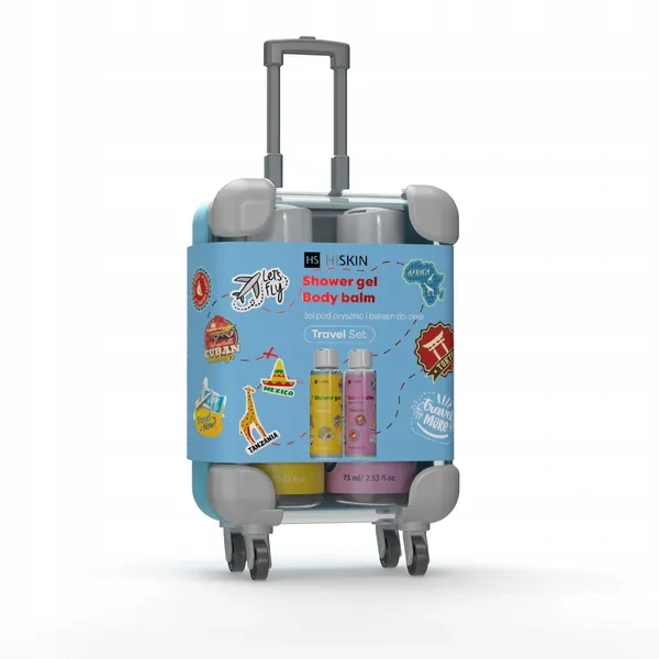 HISKIN Travel Set zestaw podróżny Walizka (żel pod prysznic+balsam) 2x75ml