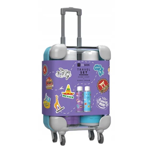 HISKIN Travel More zestaw w walizce Travel Set mydło i krem do rąk 2x75ml