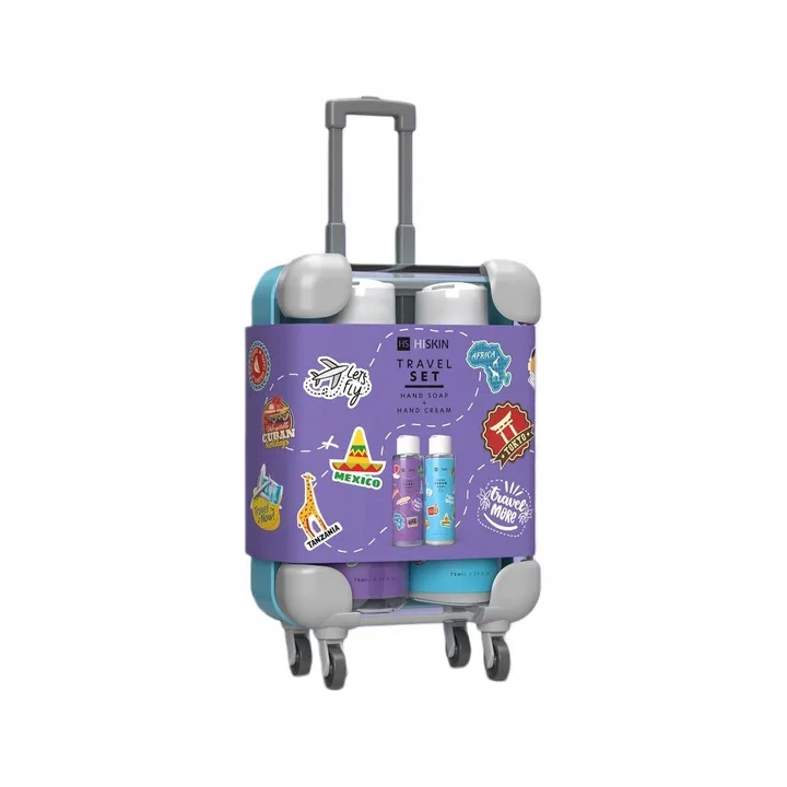 HISKIN Travel More zestaw w walizce Travel Set mydło i krem do rąk 2x75ml