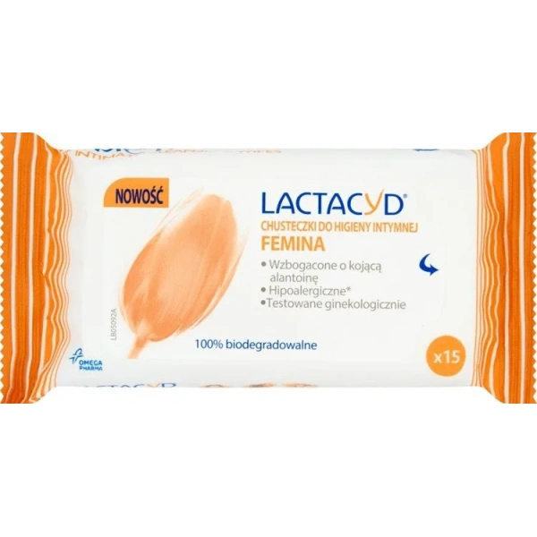 LACTACYD Femina chusteczki łagodzące do higieny intymnej 15szt