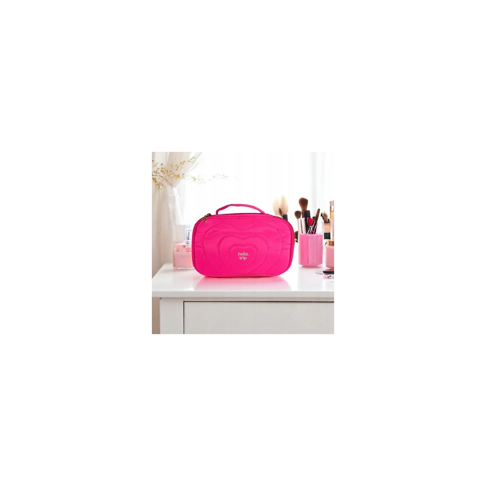 ECARLA kosmetyczka pikowana kuferek z rączką 24x9x15cm Róż KS132R