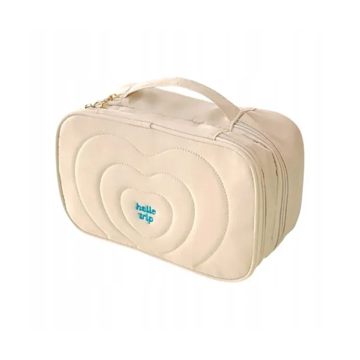 ECARLA kosmetyczka pikowana kuferek z rączką 24x9x15cm Krem KS132K