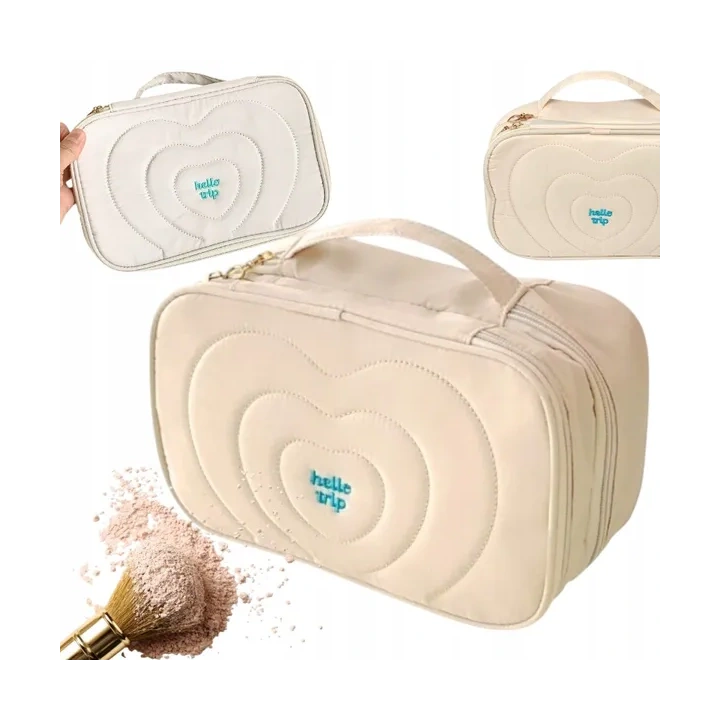 ECARLA kosmetyczka pikowana kuferek z rączką 24x9x15cm Krem KS132K