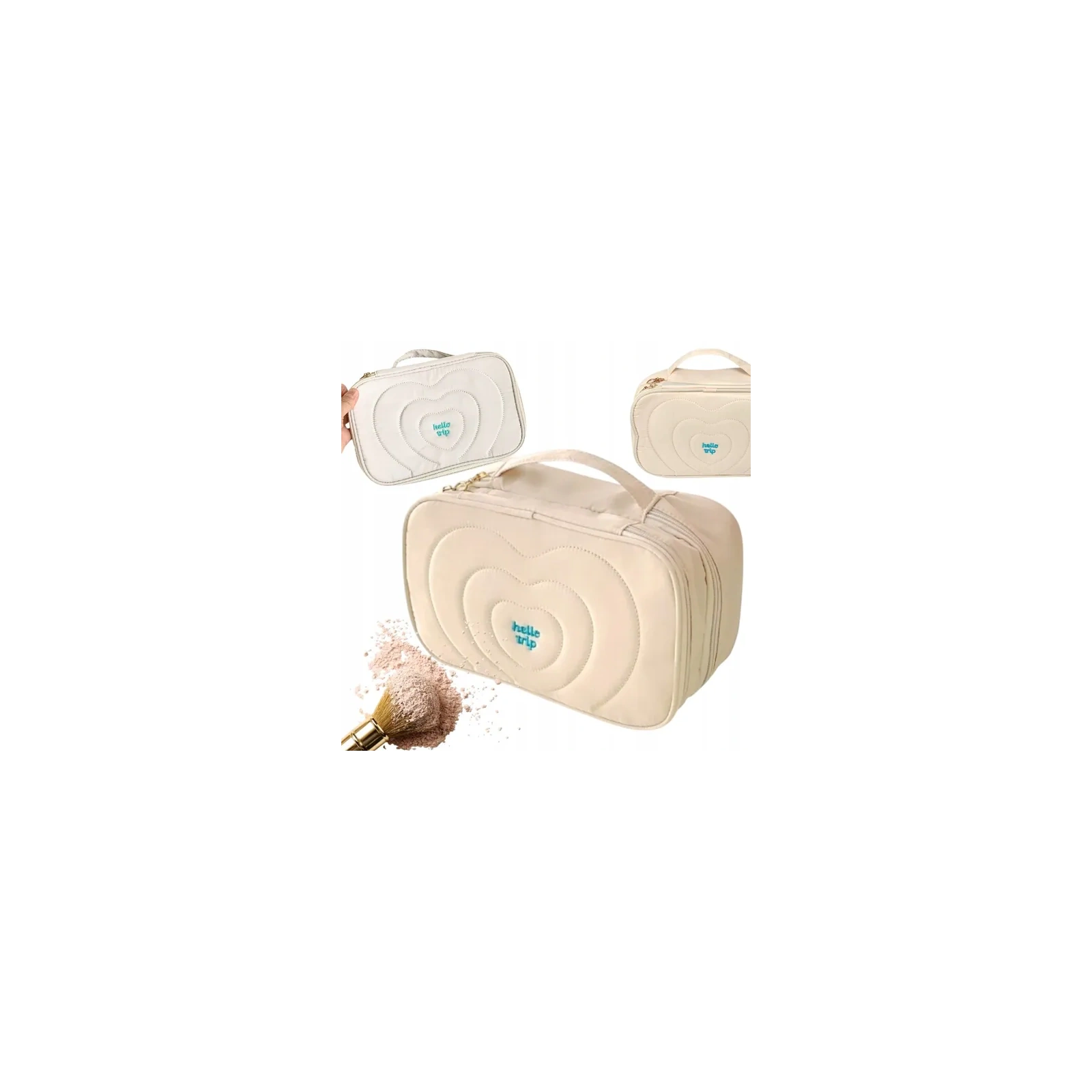 ECARLA kosmetyczka pikowana kuferek z rączką 24x9x15cm Krem KS132K