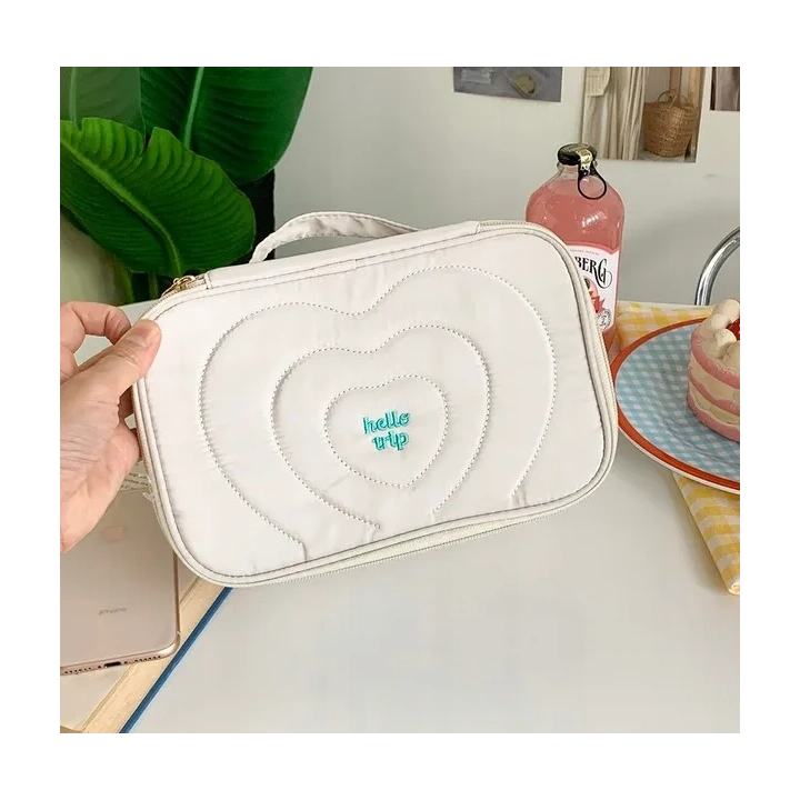 ECARLA kosmetyczka pikowana kuferek z rączką 24x9x15cm Krem KS132K