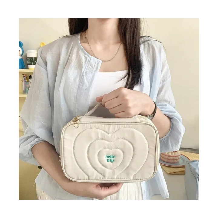 ECARLA kosmetyczka pikowana kuferek z rączką 24x9x15cm Krem KS132K