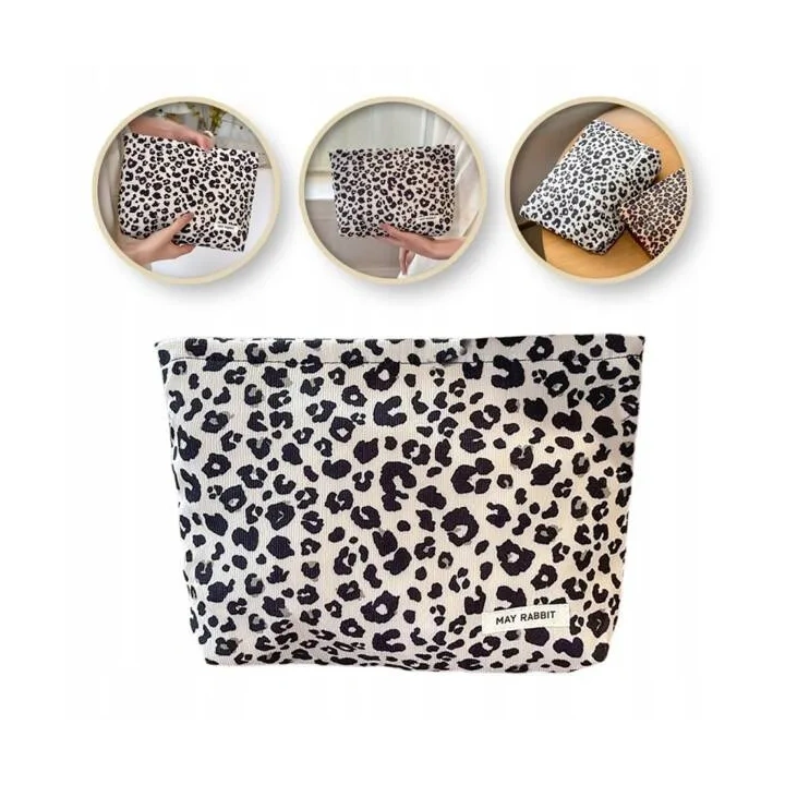 ECARLA kosmetyczka jednokomorowa materiałowa Panterka Kremowa KS119K 