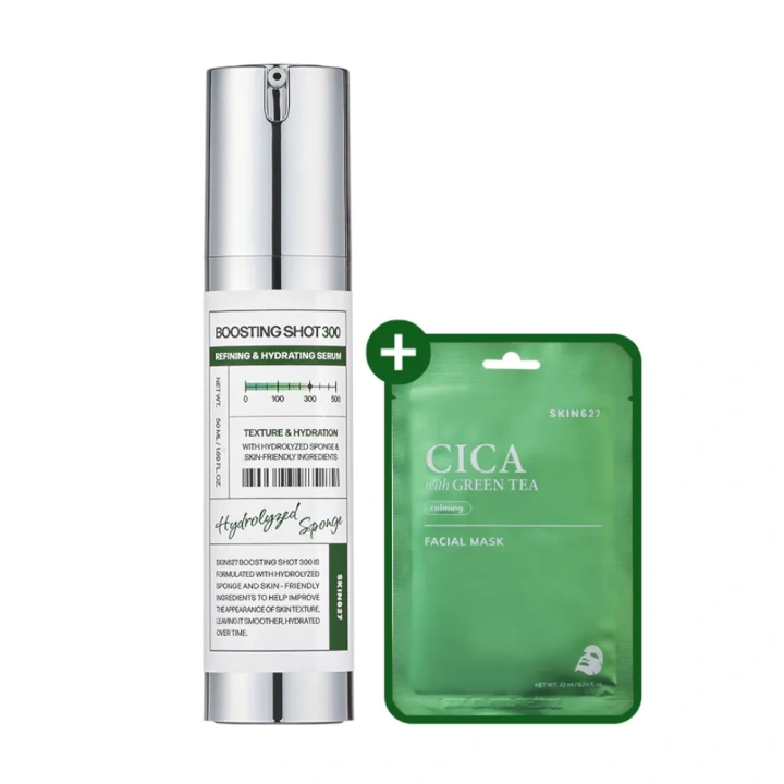 SKIN627 Boosting Shot 300 zestaw serum i maseczka kojąco nawilżająca 50+22ml