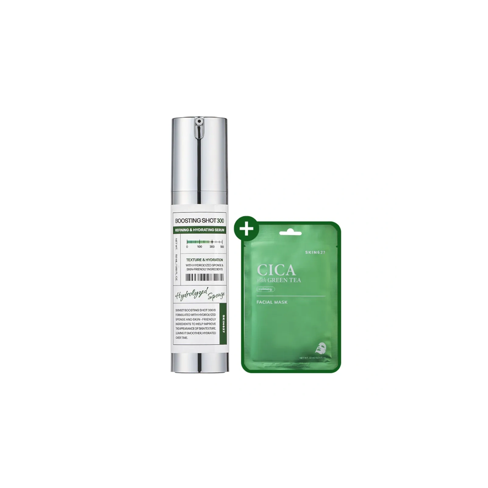 SKIN627 Boosting Shot 300 zestaw serum i maseczka kojąco nawilżająca 50+22ml
