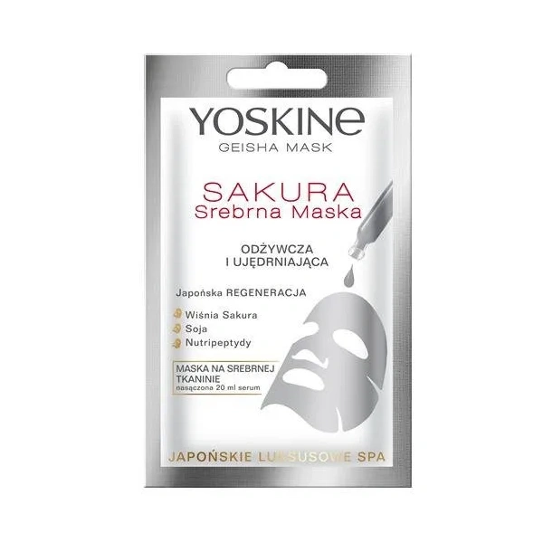 DAX Yoskine Geisha maska do pielęgnacji twarzy na srebrnej tkaninie Sakura 1szt