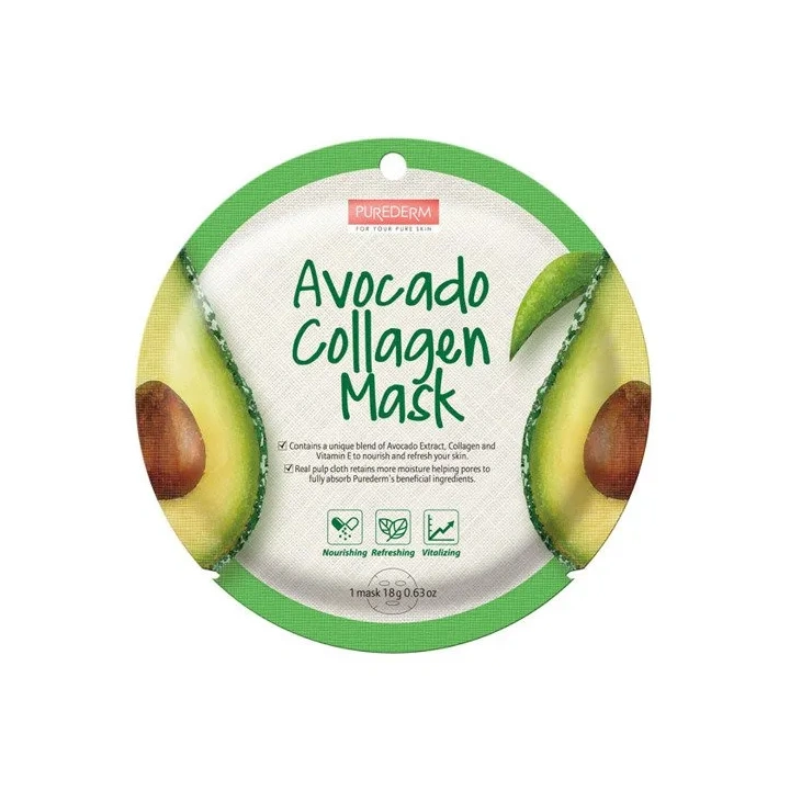 PUREDERM Collagen Mask maska do twarzy w płacie Avocado 18g
