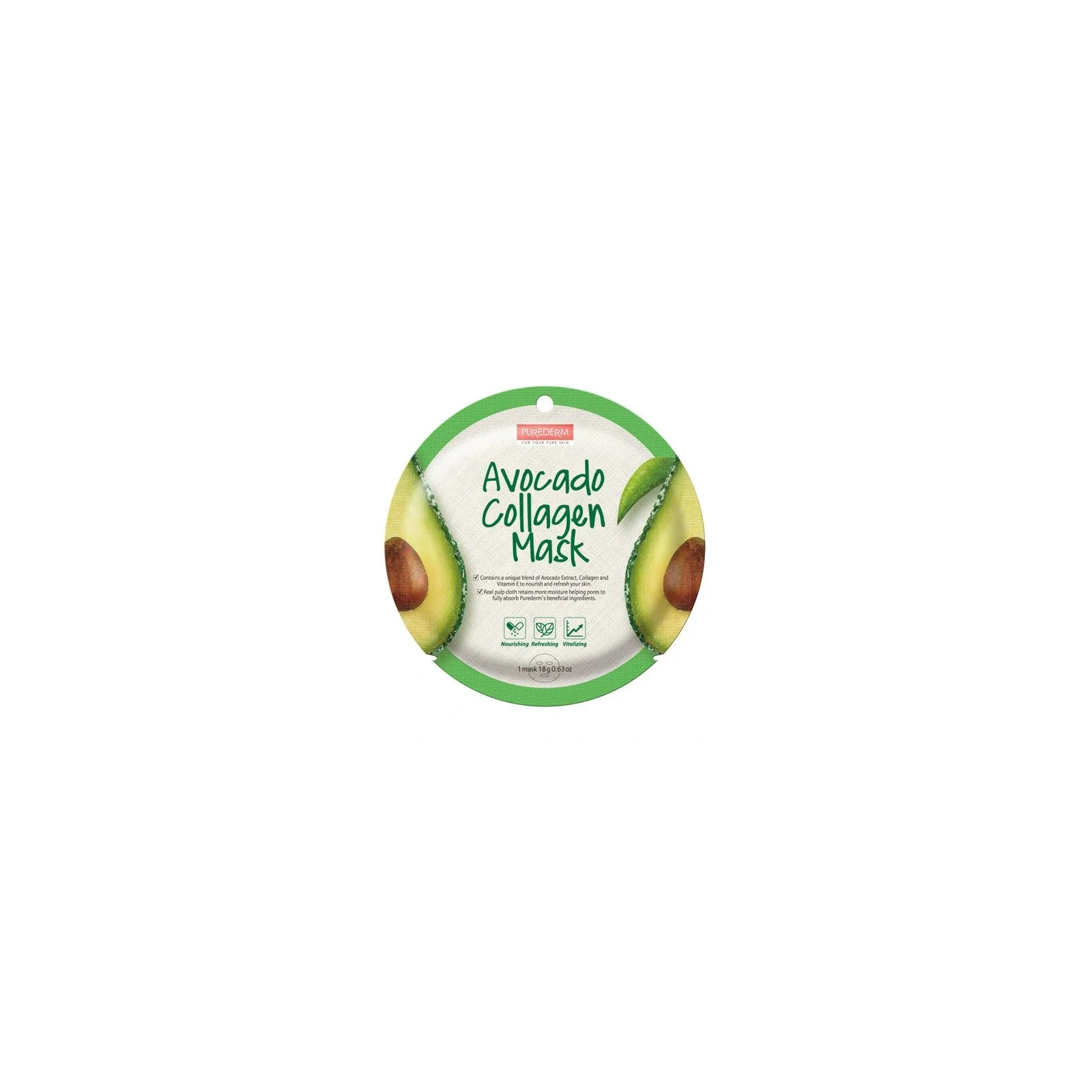 PUREDERM Collagen Mask maska do twarzy w płacie Avocado 18g