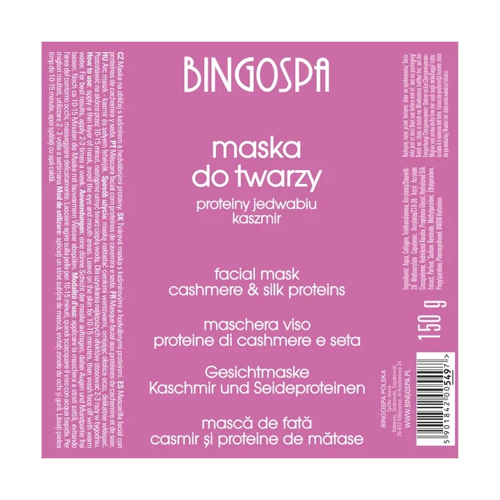 BINGOSPA maska do twarzy z proteinami kaszmiru i jedwabiu 150g