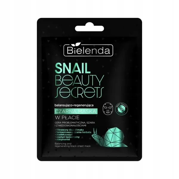 BIELENDA Snail Beauty Secret maska do twarzy w płacie regenerująca Czarna