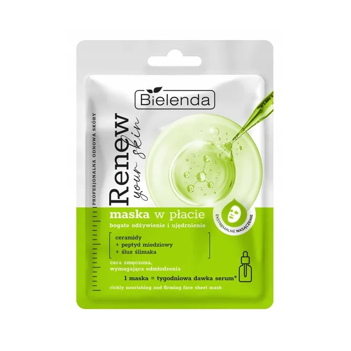 BIELENDA Renew Your Skin maska w płacie z Ceramidami i Śluzem Ślimaka 1szt