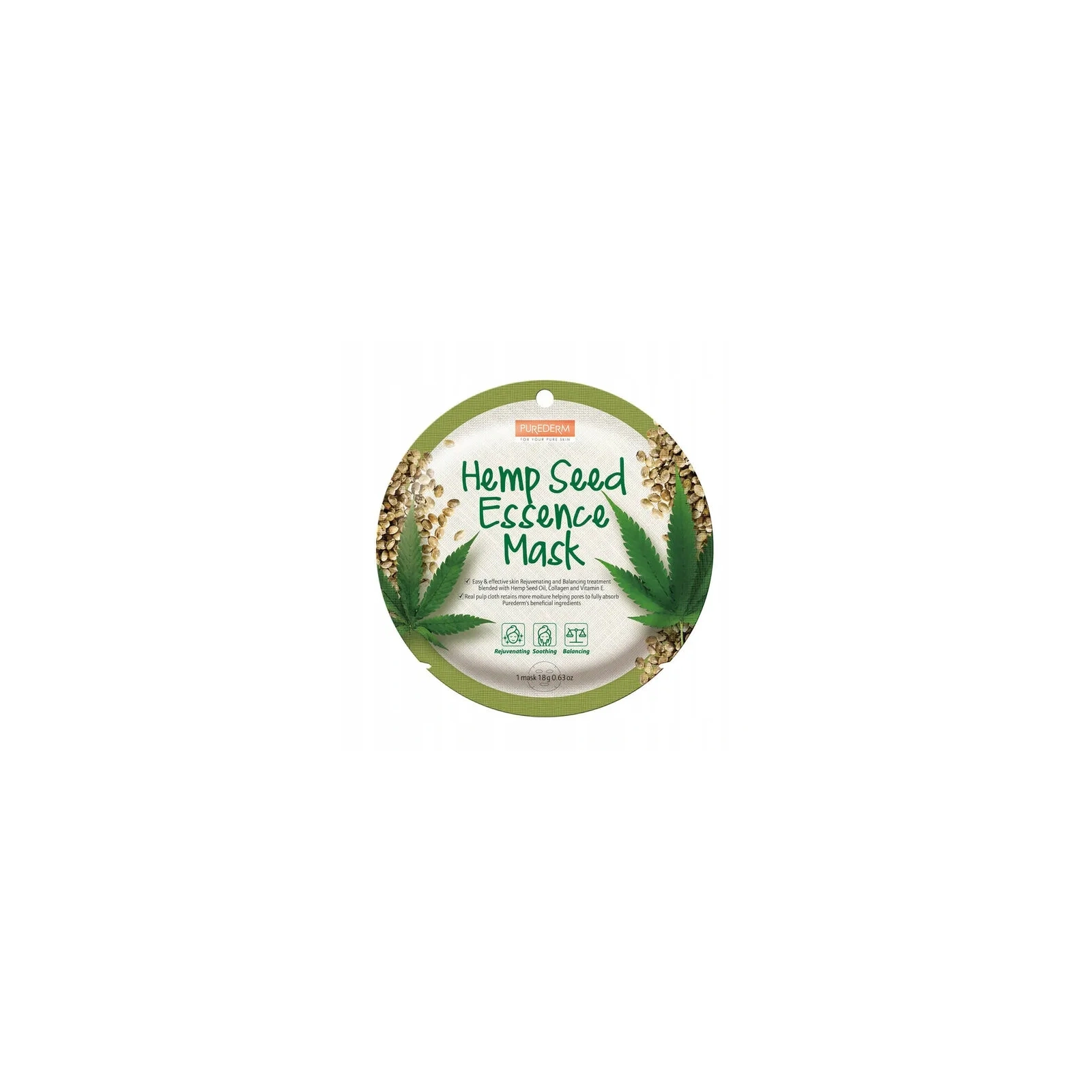 PUREDERM Essence Mask maska do twarzy w płacie Hemp Seed 18g