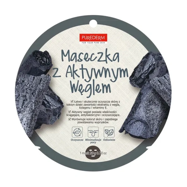 PUREDERM Collagen Mask maska do twarzy w płacie z Aktywnym Węglem 18g