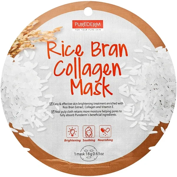 Purederm PUREDERM Collagen Mask maska do twarzy w płacie Rice Bran 18g — Składniki i ocena