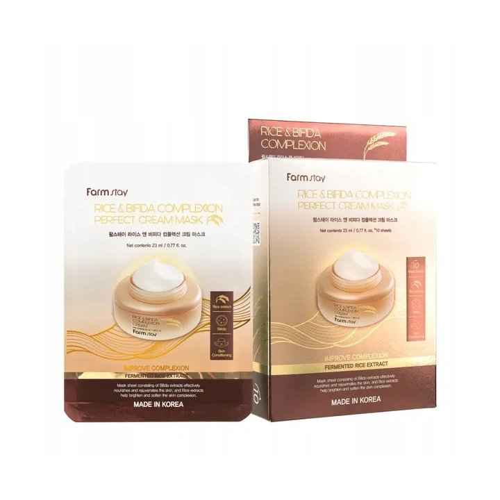 FARMSTAY Rice & Bifida mleczna maska do twarzy w płacie 10x23ml 