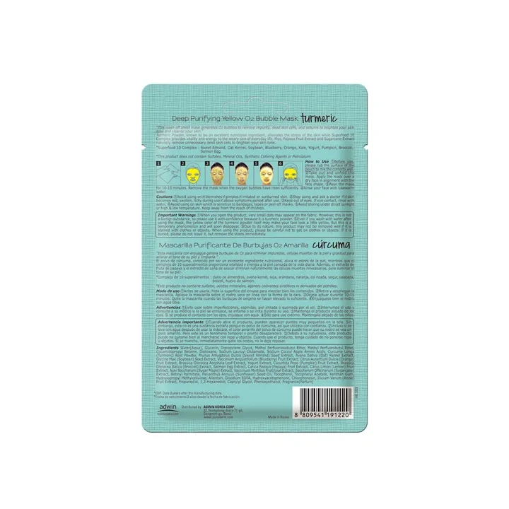 PUREDERM Bubble bąbelkująca maska do twarzy wegańska  Turmeric 25g