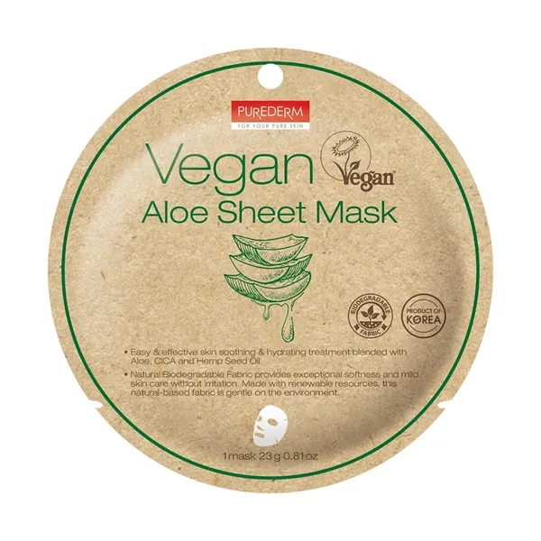 PUREDERM Vegan maska do twarzy w płacie Aloe Sheet Mask 23g
