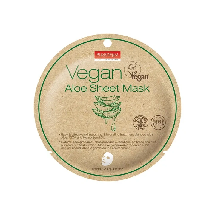PUREDERM Vegan maska do twarzy w płacie Aloe Sheet Mask 23g 