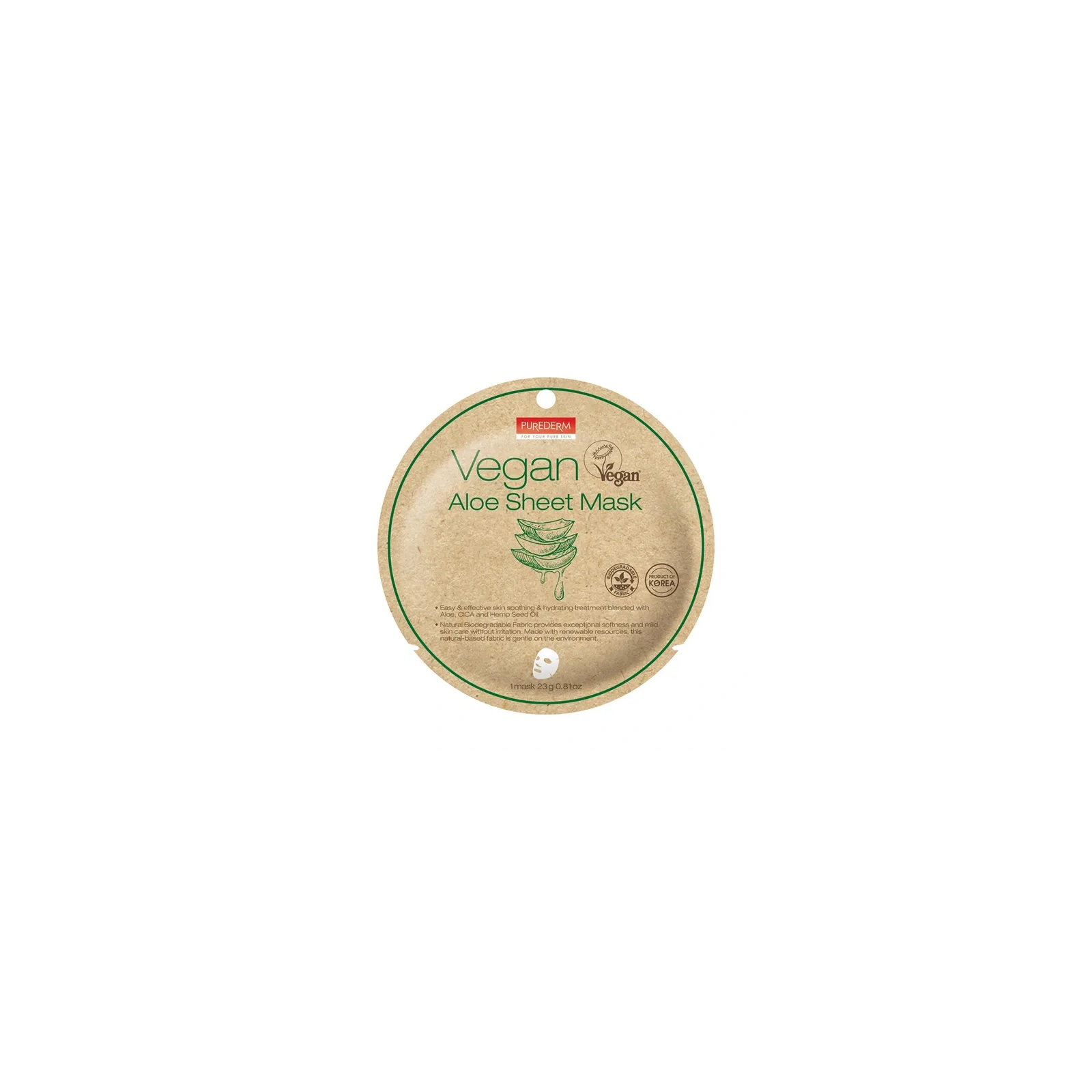 PUREDERM Vegan maska do twarzy w płacie Aloe Sheet Mask 23g 