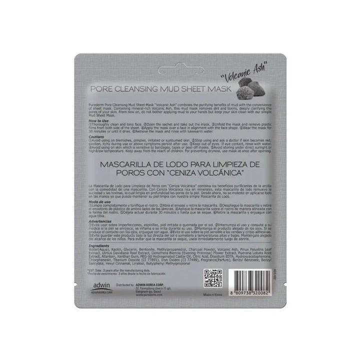 PUREDERM maska do twarzy w płacie Pore Cleasing Mud Sheet Mask 15g