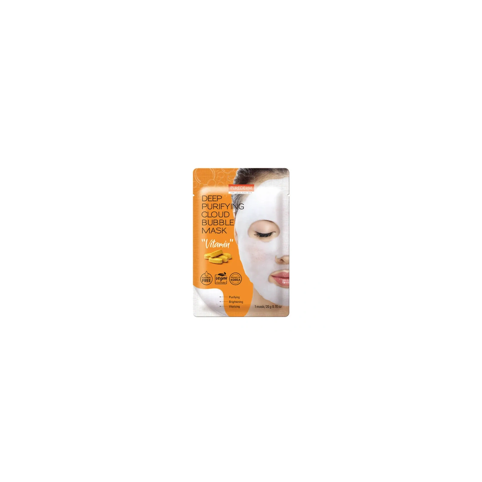 PUREDERM Bubble bąbelkująca maska do twarzy wegańska Vitamin 20g
