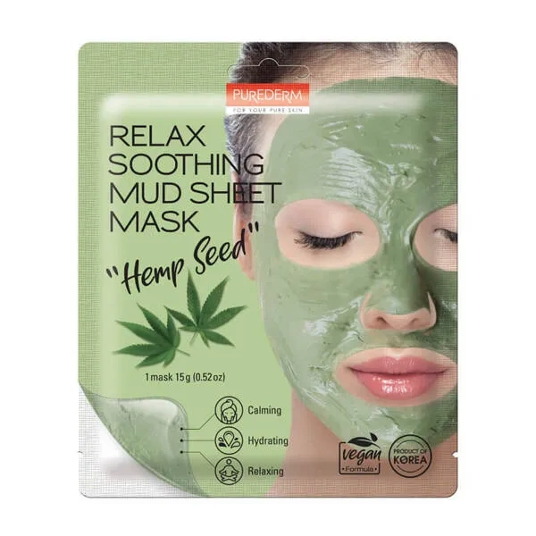 Purederm PUREDERM maska do twarzy w płacie Relax Soothing Mud Sheet Hemp Seed 15g