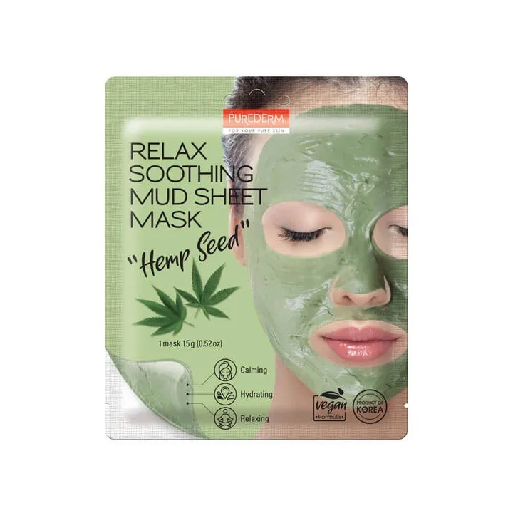 PUREDERM maska do twarzy w płacie Relax Soothing Mud Sheet Hemp Seed 15g