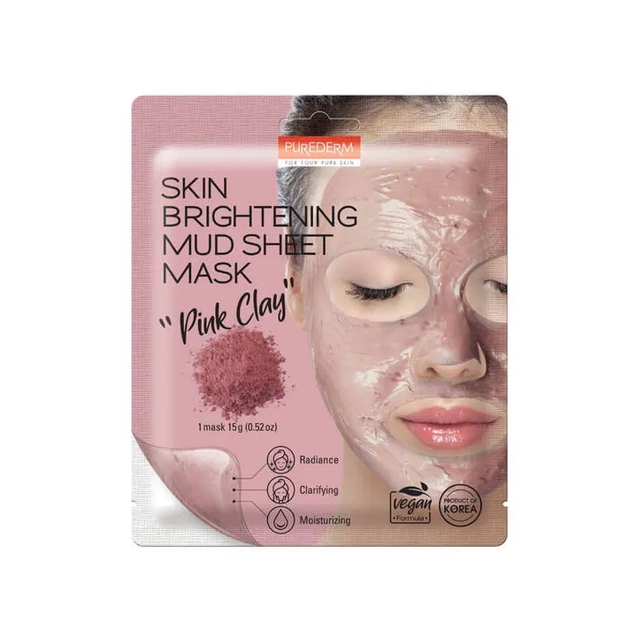 PUREDERM maska do twarzy w płacie Skin Brightening Mud Sheet Pink Clay 15g