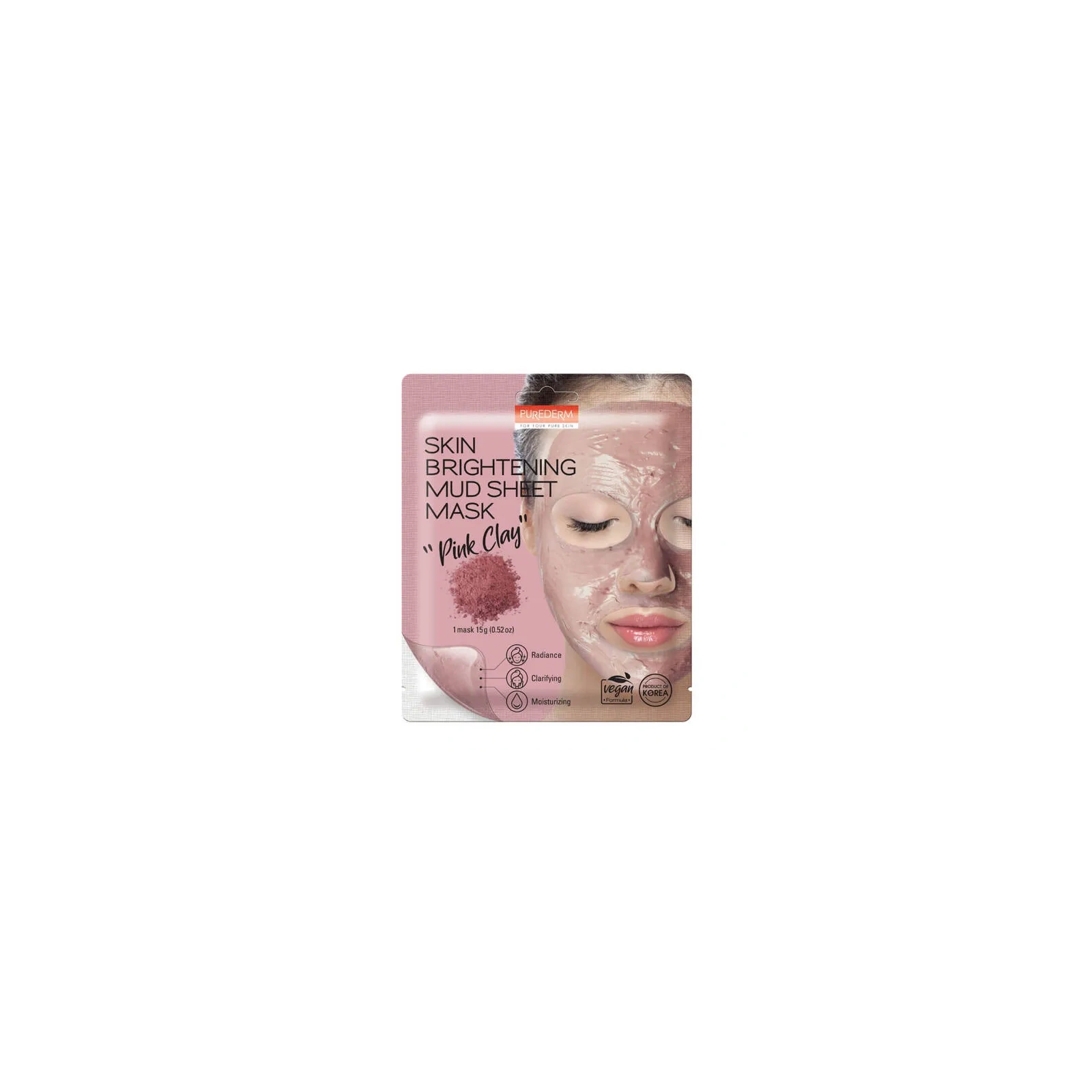 PUREDERM maska do twarzy w płacie Skin Brightening Mud Sheet Pink Clay 15g
