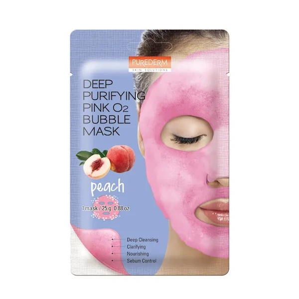 PUREDERM Bubble bąbelkująca maska do twarzy wegańska różowa Peach 20g