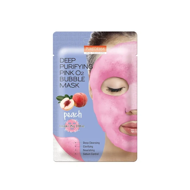 PUREDERM Bubble bąbelkująca maska do twarzy wegańska różowa Peach 20g