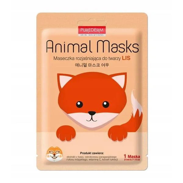 PUREDERM Animal Mask maska do twarzy w płacie rozjaśniająca Lis 21ml