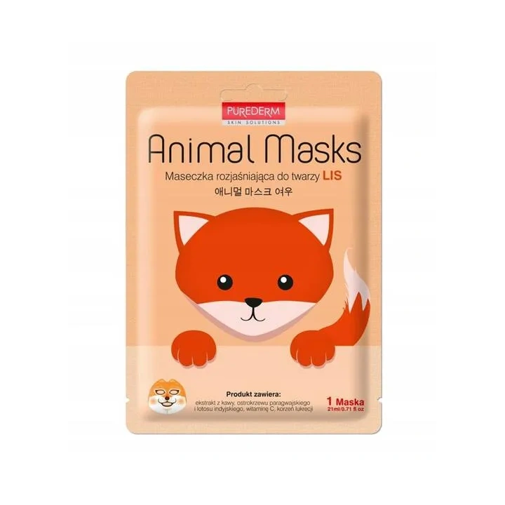PUREDERM Animal Mask maska do twarzy w płacie rozjaśniająca Lis 21ml