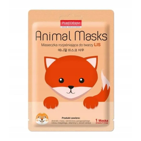PUREDERM Animal Mask maska do twarzy w płacie rozjaśniająca Lis 21ml