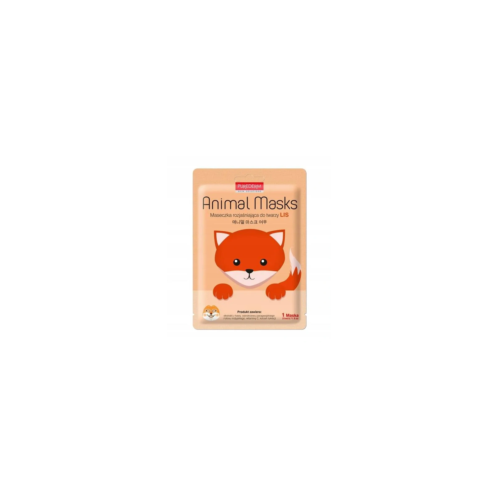PUREDERM Animal Mask maska do twarzy w płacie rozjaśniająca Lis 21ml