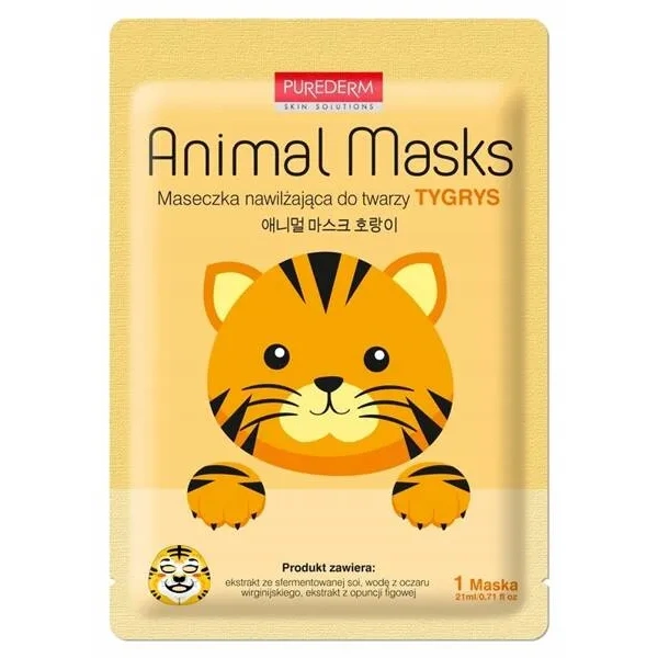 PUREDERM Animal Mask maska do twarzy w płacie nawilżająca Tygrys 21ml